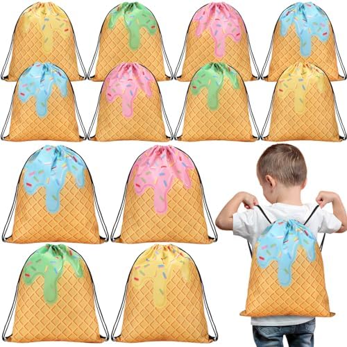Sunnymove 16 Pcs Ice Cream Gift Bags Cute Drawstring Backpacks