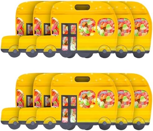12Pcs Yellow School Bus Goodie Bags with Handles Ziplock