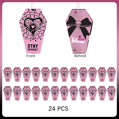 HOMEZZO 24 Pink Spider Web Coffin Boxes Halloween Decor