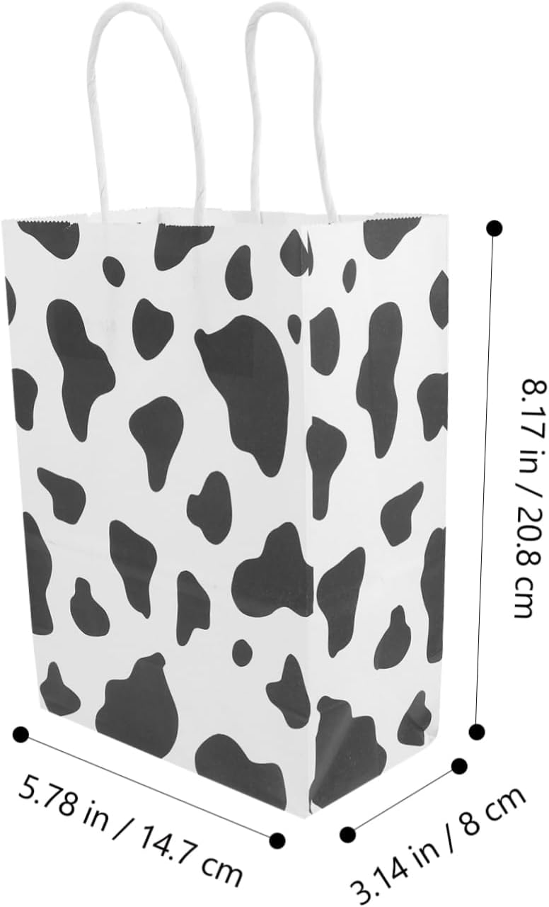 12pcs Cow Print Kraft Paper Bags for Parties and Gifts