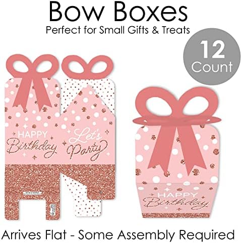 Big Dot of Happiness Pink Rose Gold Birthday Bow Boxes Set of 12