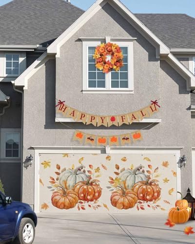 Fall Orange Pumpkin Harvest Burlap Garage Door Cover 7x8ft