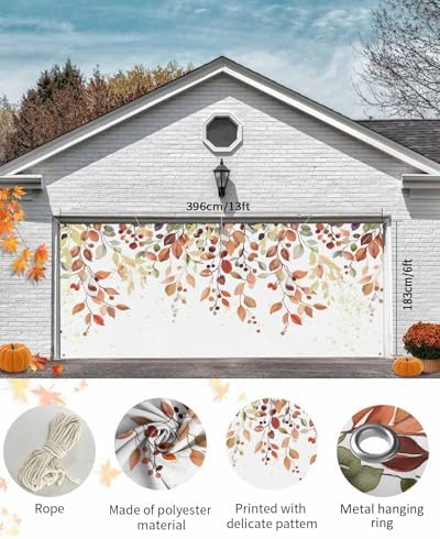 Watercolor Fall Leaves Garage Door Cover 7x8ft