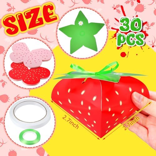 Fuyoooo 30 Pcs Strawberry Gift Boxes for Birthday Party Supplies