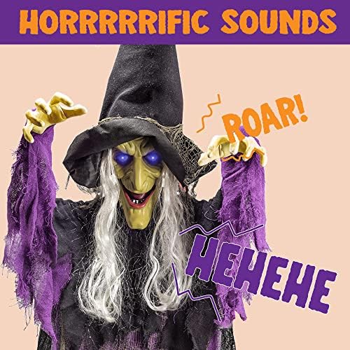 JOYIN 72 Inch Halloween Witch Decor Light Up Sound Activated