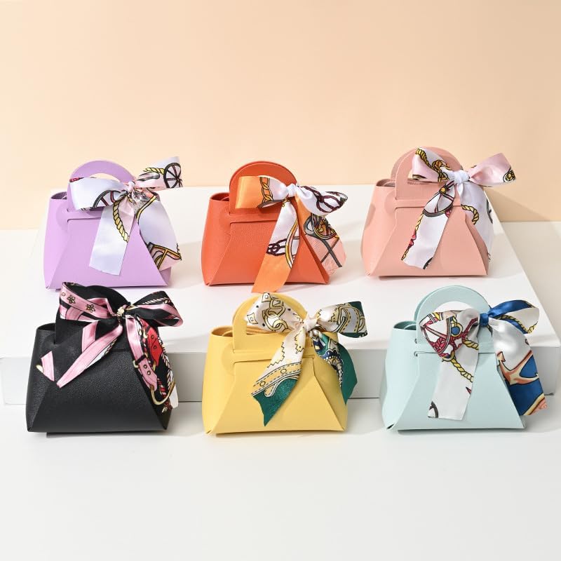 HOSDZOU 10 Pack Leather Wedding Candy Bags with Handle