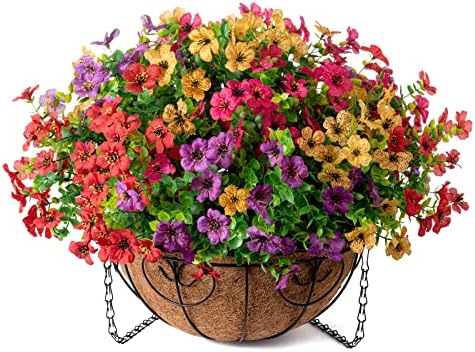 HyeFlora Hanging Flower Basket with Artificial Bougainvillea