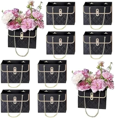 8PCS Flower Paper Gift Bag with Metal Chain Handle