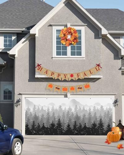 IDOWMAT Black Gray Gradient Trees Garage Door Cover 7x8ft