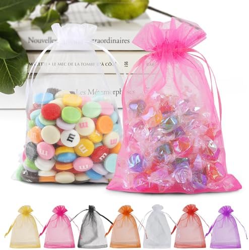 ANZNKU 100 Pack Assorted Organza Gift Bags 5x7 Inch