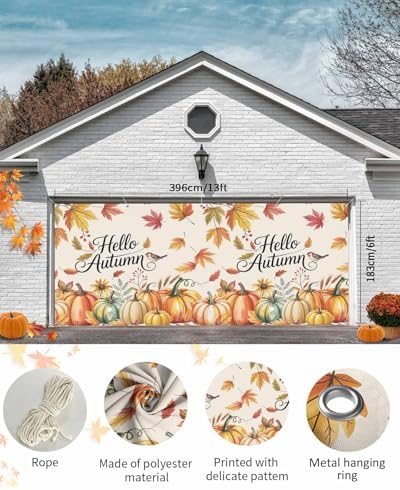 Fall Garage Door Banner 7x8 ft Hello Autumn Decor