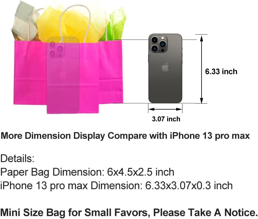 AWELL Mini Hot Pink Paper Gift Bag with Handle Pack of 24