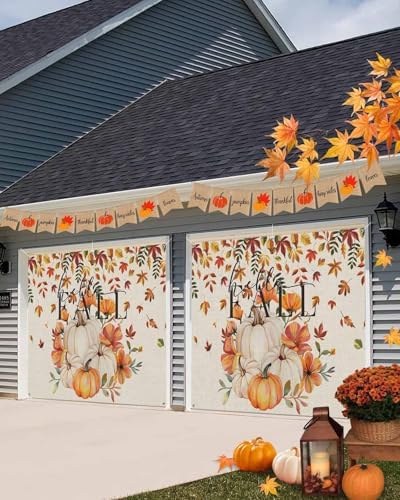 Autumn Orange Pumpkin Leaves Garage Door Cover 7x8ft