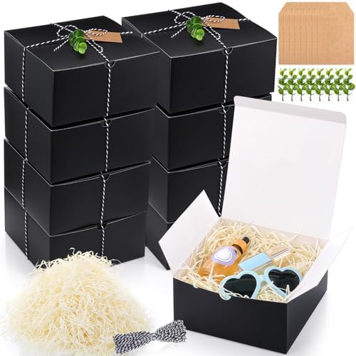 Crtiin 8 Pack Black Gift Boxes with Lids for Wedding Gifts