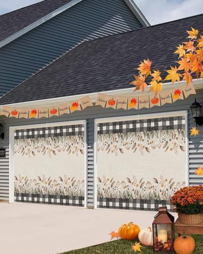 Wheat Sheaf Autumn Leaves Linen Garage Door Cover 7x8ft