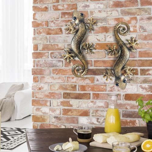 LIFFY Gecko Metal Wall Art 2 Pack 15 Inch Decor