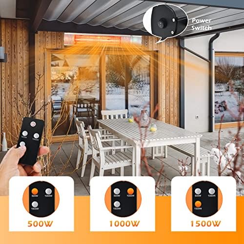 Tangkula 1500W Wall Mounted Patio Heater with Remote Control and 3 Power Settings