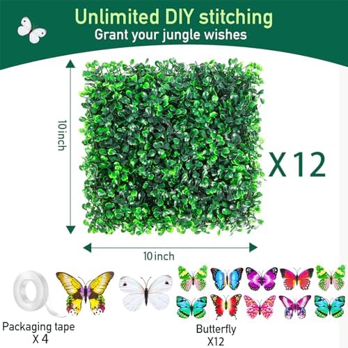 SunnySmile 12-Piece Artificial Grass Wall Panels with Double Sided Tape