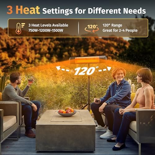 EAST OAK 1500W Infrared Patio Heater with 3 Heat Levels and IP55 Waterproof