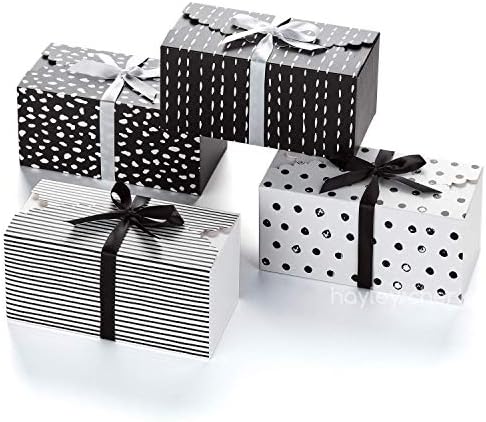 Small Black and White Gift Boxes with Lids and Ribbons 20 Pack 8x4
