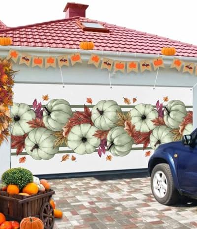 Thanksgiving Sage Green Pumpkin Garage Door Cover 7x8ft