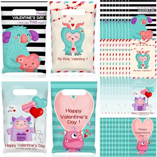 Frienda 100 Plastic Valentine Gift Bags with Handle