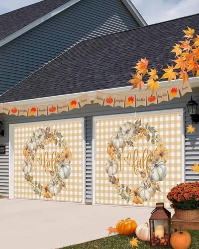 Thanksgiving Fall Pumpkin Berry Garland Garage Door Cover 7x8ft