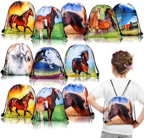 Saintrygo 30 Pcs Horse Pattern Drawstring Gift Bags