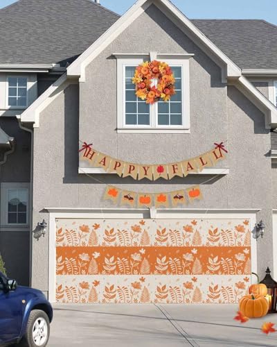 IDOWMAT Autumn Flower Leaf Garage Door Cover 7x16ft