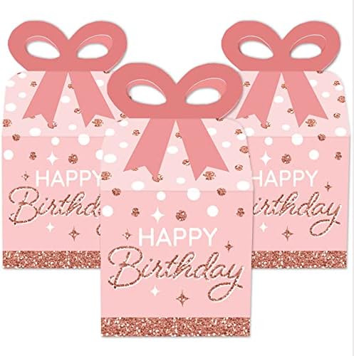Big Dot of Happiness Pink Rose Gold Birthday Bow Boxes Set of 12