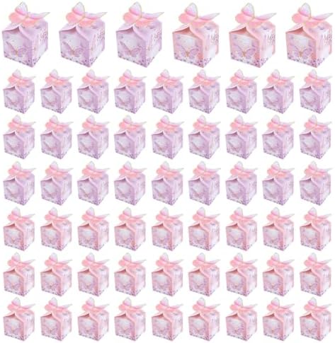 WEBEEDY 60 Pcs Mini Butterfly Favor Boxes Purple Pink 24x24 Inch
