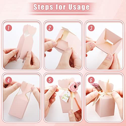 TaoBary 50 Pcs Pink Wedding Gift Boxes with Bow and Flower