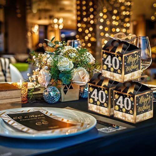 50 Gold Themed Square Birthday Favor Boxes