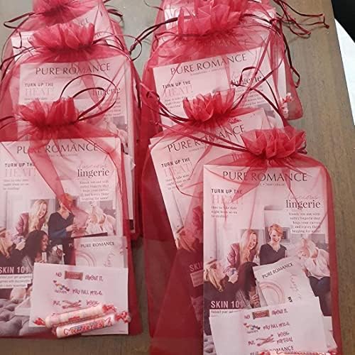 50 Piece Organza Gift Bags 5x7 Red Drawstring Sheer Pouches