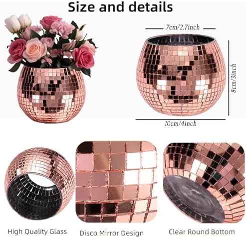 Rose Gold Mirror Disco Ball Vase Planter