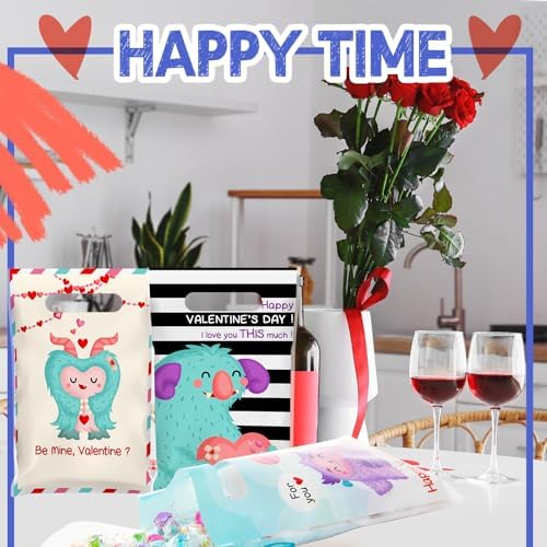 Frienda 100 Plastic Valentine Gift Bags with Handle