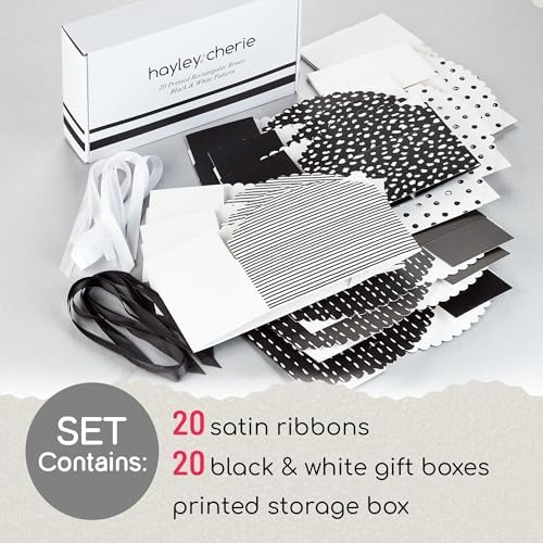 Small Black and White Gift Boxes with Lids and Ribbons 20 Pack 8x4