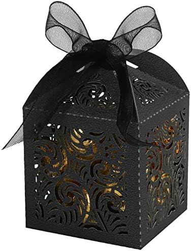 COTOPHER 100Pcs Laser Cut Black Favor Boxes