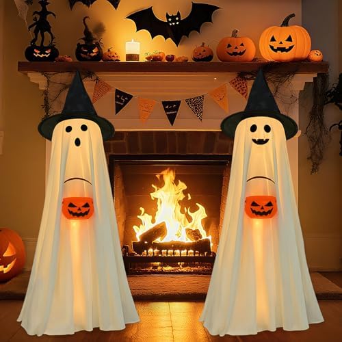 PEJOURI Halloween Decor 2 Pack Ghost Lights