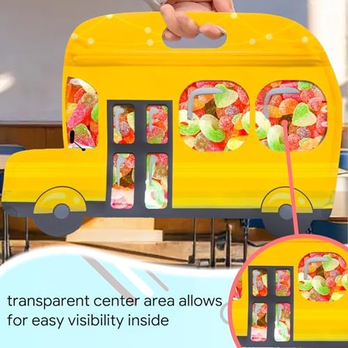 12Pcs Yellow School Bus Goodie Bags with Handles Ziplock