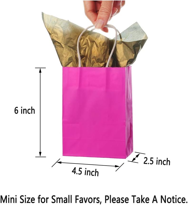 AWELL Mini Hot Pink Paper Gift Bag with Handle Pack of 24
