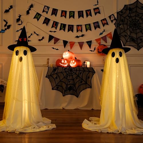 2Packs Halloween Ghost Decorations with Remote Control String Lights