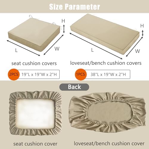 Sqodok 3 Pack Waterproof Cushion Covers for Wicker Rattan Furniture