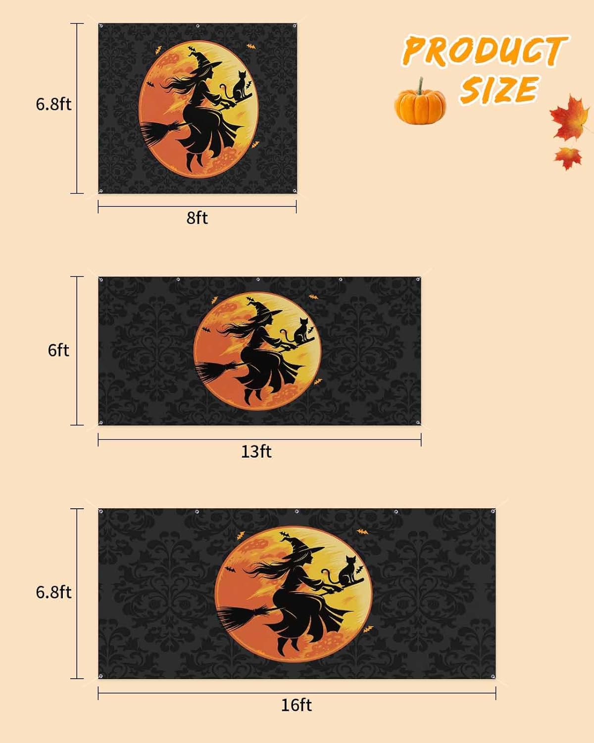 Halloween Black Witch Cat Garage Door Cover 7x8ft