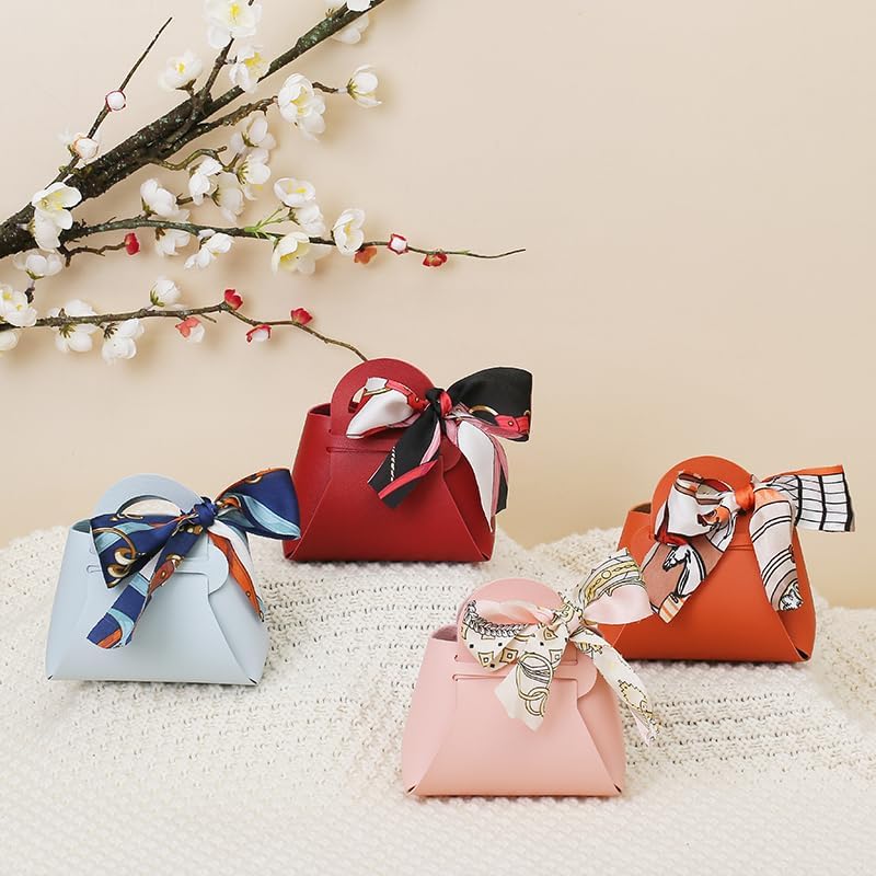 HOSDZOU 10 Pack Leather Wedding Candy Bags with Handle