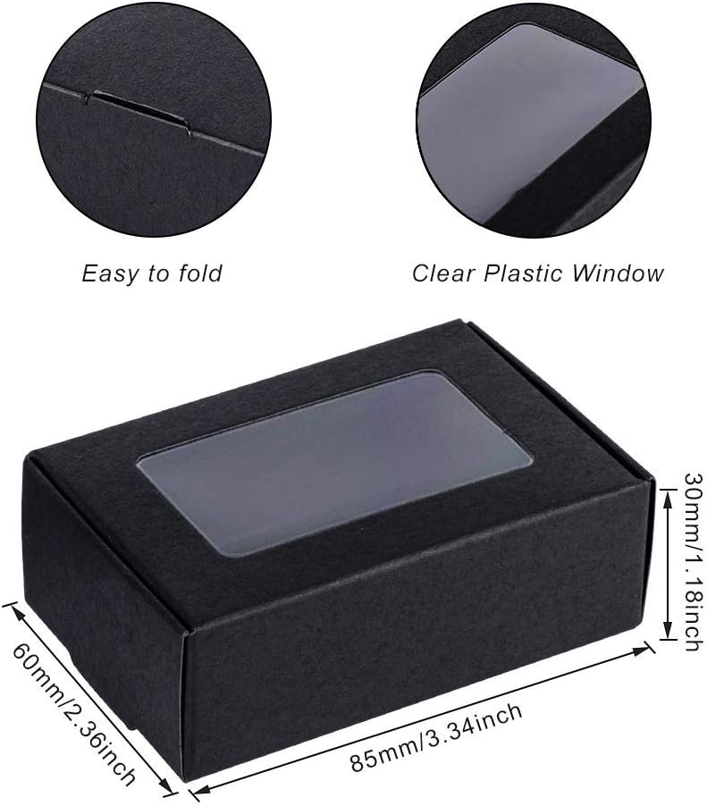 BENECREAT 30 Pack Black Kraft Gift Boxes with Clear Windows
