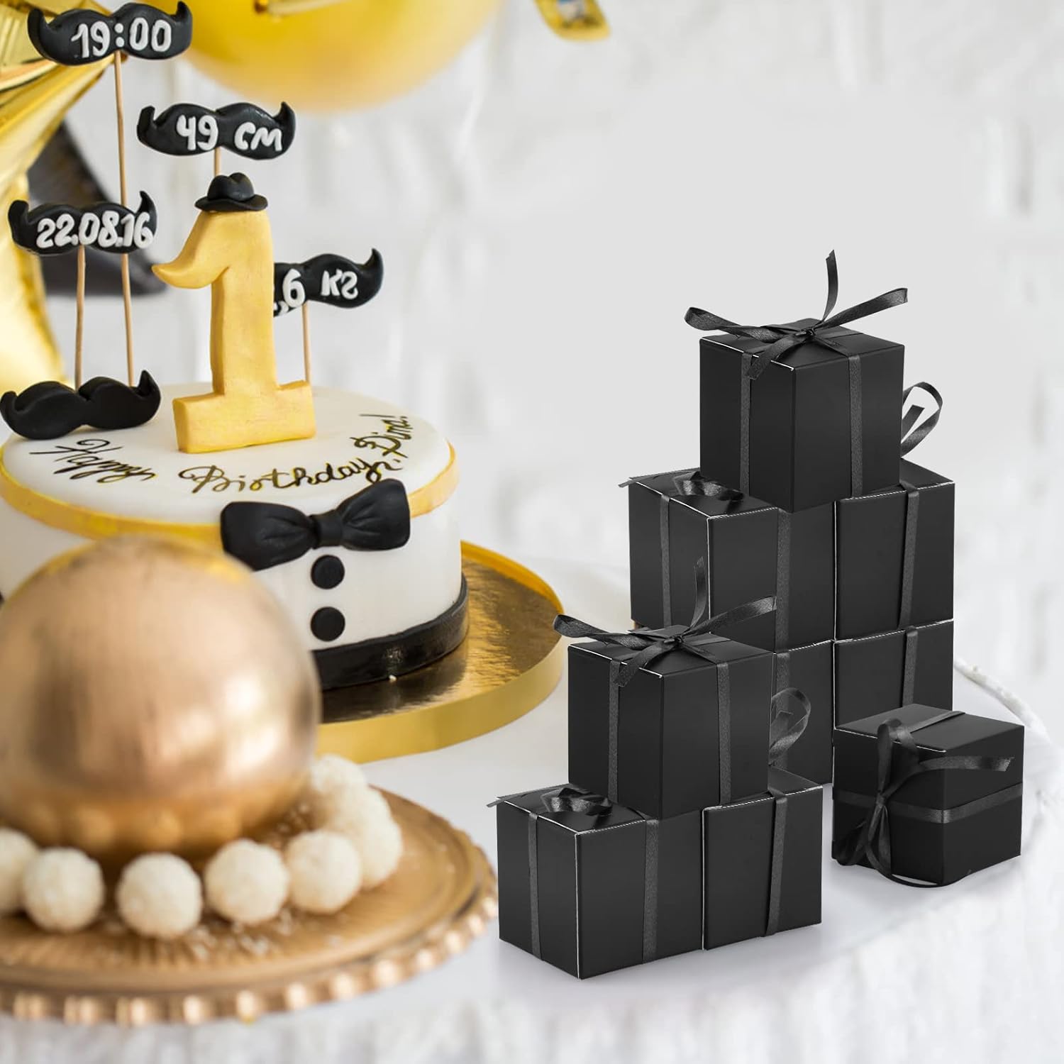 Hooqict 100pc Black Gift Boxes with Ribbons