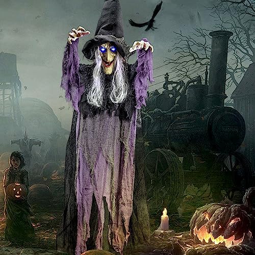 JOYIN 72 Inch Halloween Witch Decor Light Up Sound Activated