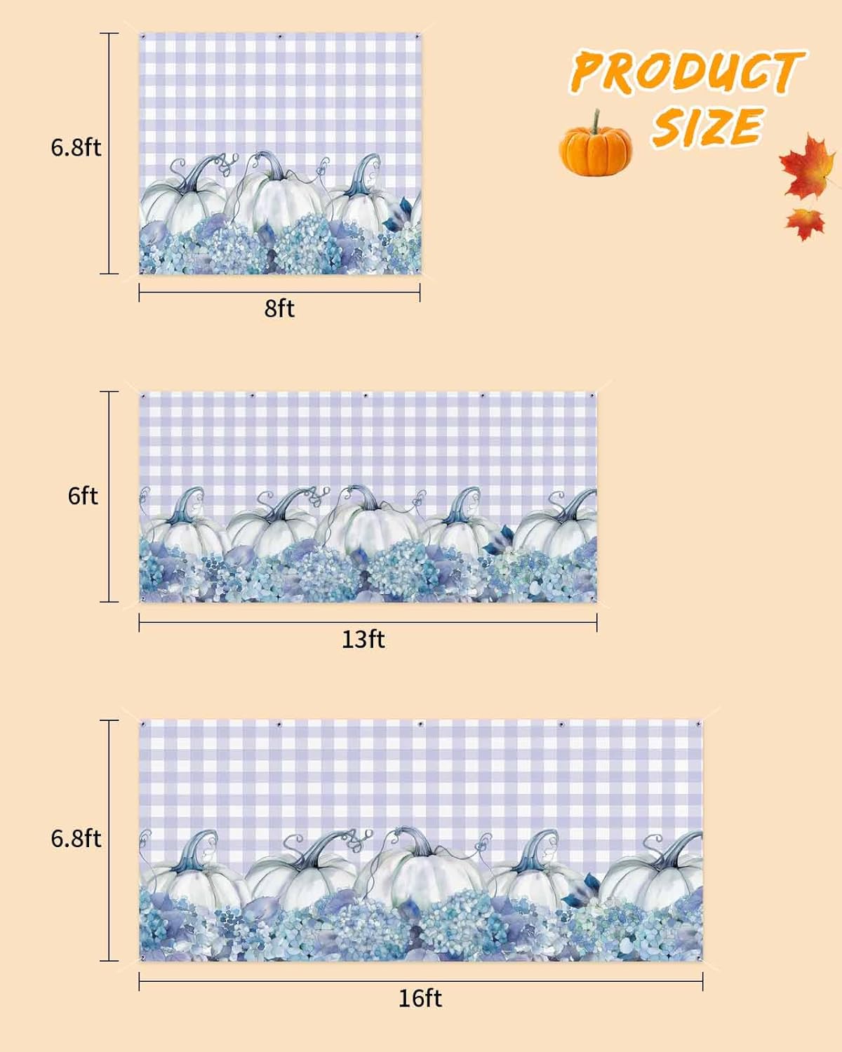 IDOWMAT Fall Thanksgiving Pumpkin Hydrangea Floral Garage Door Cover 6x13ft