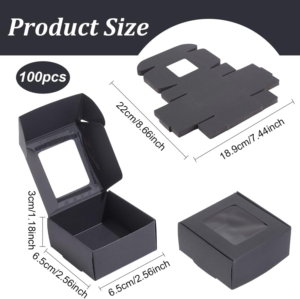 BENECREAT 100-Pack Kraft Gift Boxes with Clear Window